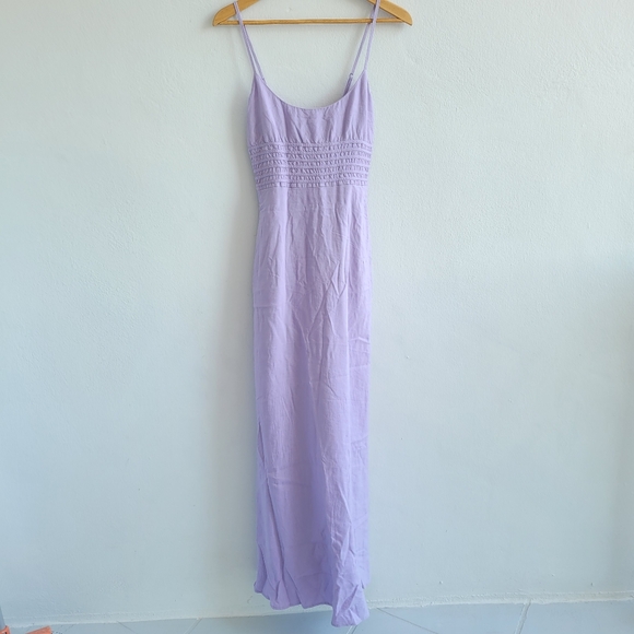 SIMKHAI Prudence Strappy Open Back Linen Elegant Lavender Maxi Dress M - Picture 2 of 6